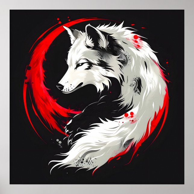 Poster Lobo Branco Vermelho Lunar (Frente)