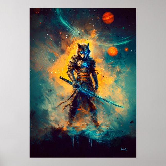 Poster Lobo Celestial Ronin – Guardião da Lâmina Cósmica (Frente)