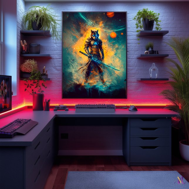 Poster Lobo Celestial Ronin – Guardião da Lâmina Cósmica (Criador carregado)