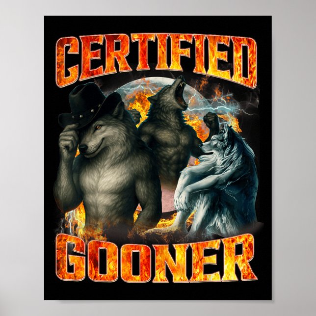 Poster Lobo Certificado Gooner Piada de Bootleg Engraçado (Frente)