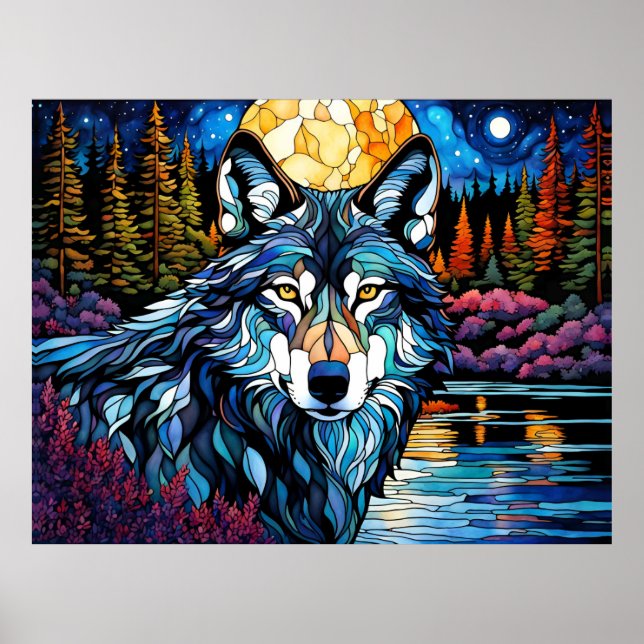 Poster Lobo cinza na Floresta de Vidro Estreito (Frente)