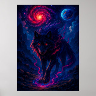 Poster Lobo Cósmico com Fantasia Energética Galáxia