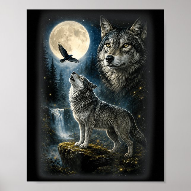 Poster Lobo da natureza floresta árvores lobos animal sel (Frente)