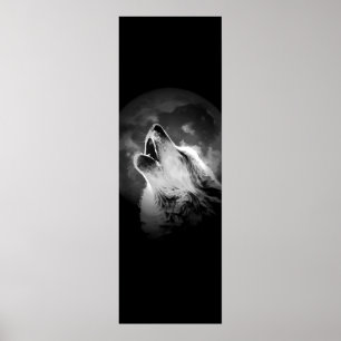 Pôster Lobo e Lua de Howling Preto e Branco