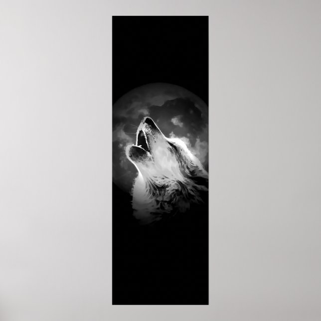 Pôster Lobo e Lua de Howling Preto e Branco (Frente)