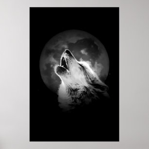 Pôster Lobo e Lua de Howling Preto e Branco