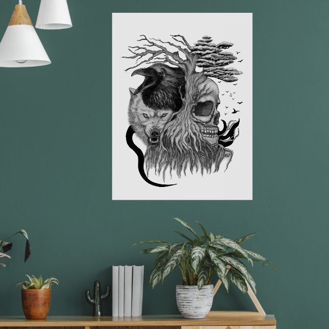 Poster Lobo e Raven com crânio (Sala de Estar 1)