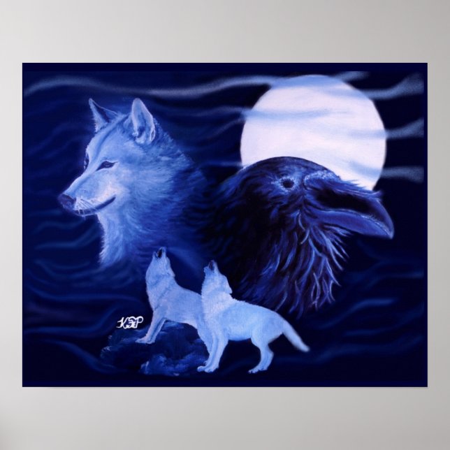 Poster Lobo e Raven com lua de cheio (Frente)