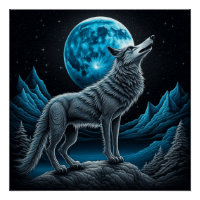 Lobo em frente à lua cheia | arte AI