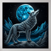 Lobo em Pé na Frente da Lua Cheia | Arte de IA