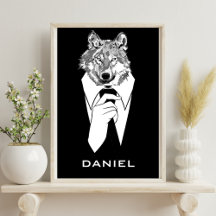 Lobo Hipster Engraçado com Tuxedo Preto Personaliz