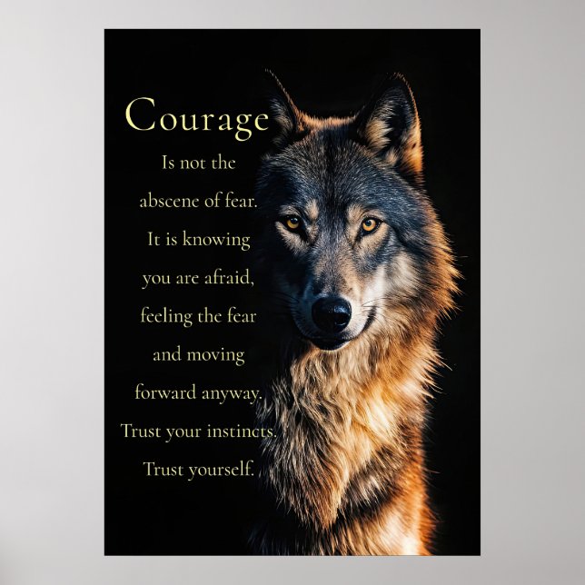 Poster Lobo Inspiracional Motivacional de Coragem (Frente)