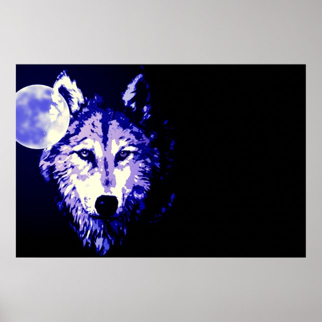 Poster Lobo Lua Cheia Azul Preto (Frente)