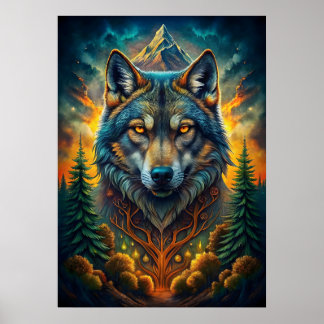 Poster Lobo majestoso cercado pela natureza