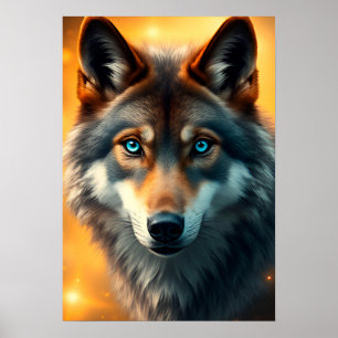 Poster Lobo Majestoso com Olhos Azuis Marcantes