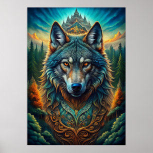 Poster Lobo Majestoso na Floresta Mística