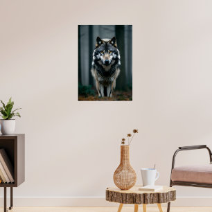 Poster Lobo Majestoso nas Sombras Florestais