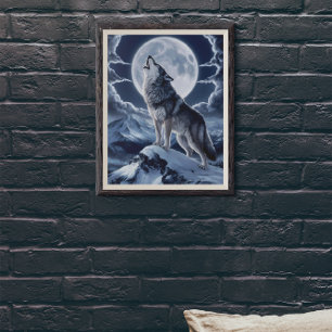 Poster Lobo Majestoso Sobre Pico de Neve