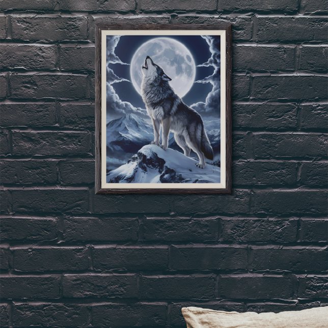 Poster Lobo Majestoso Sobre Pico de Neve (Criador carregado)