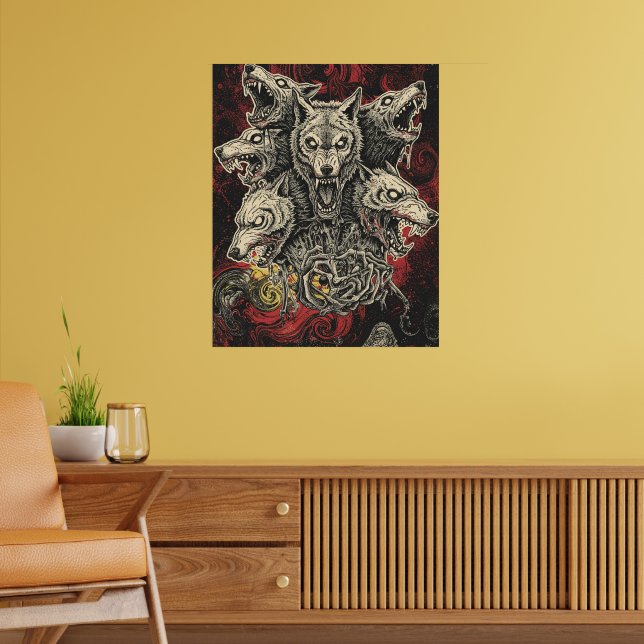 Poster Lobo Mítico de Múltiplas Cabeças em Redemoinhos So (Sala de Estar 2)