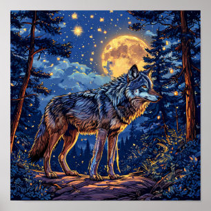 Poster Lobo na floresta