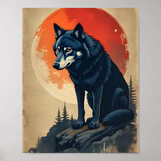 Poster Lobo Negro Sob Lua De Sangue