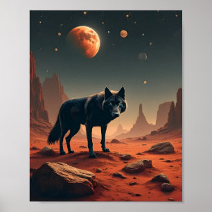 Poster Lobo Negro Sob paisagem marcial