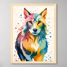 Poster lobo pintando cachorro giro e colorido arco-íris