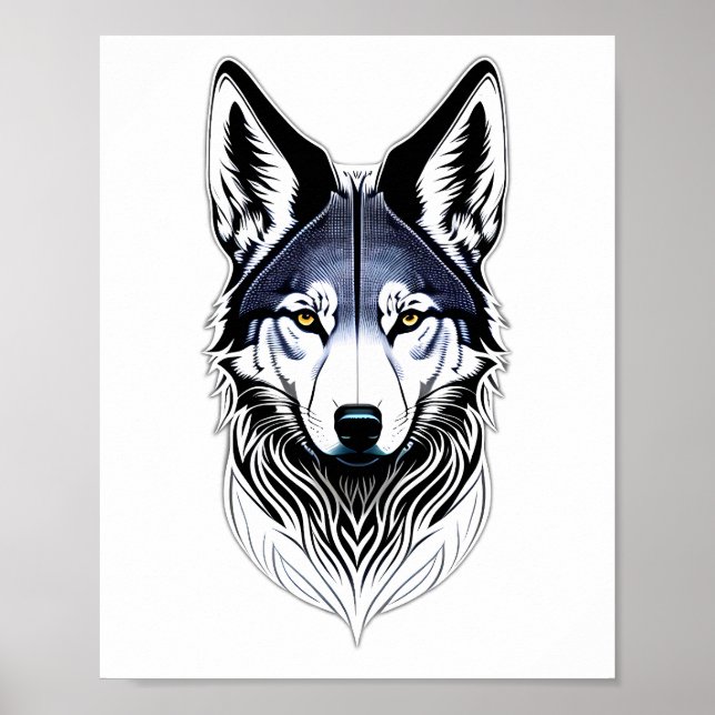 Poster Lobo Tribal Face Design (Frente)