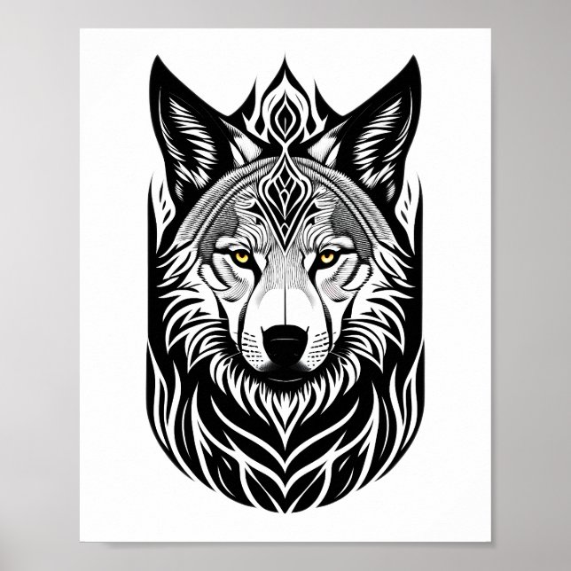 Poster Lobo Tribal Face Design (Frente)