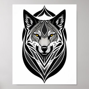 Poster Lobo Tribal Face Design