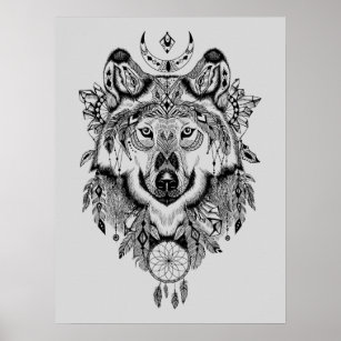 Poster Lobo Tribal Indiano