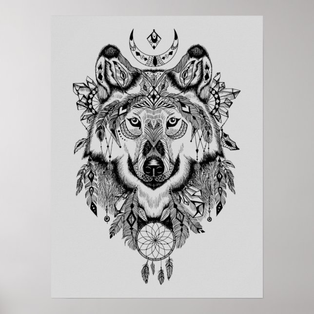 Poster Lobo Tribal Indiano (Frente)