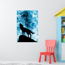 Lobo Uivando Fumaça Azul de Inverno Abstrato