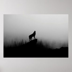 Poster Lobo uivando na lua