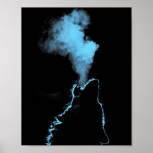 Poster Lobo Uivando Para a Lua Noite Estrelada Lobos Anim