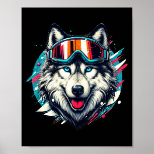 Poster Lobo vestindo óculos de esqui snowboard lobo esqui