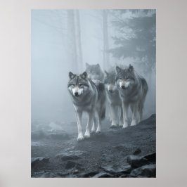 Poster Lobos Cinzentos em Névoa Espessa
