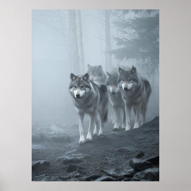 Poster Lobos Cinzentos em Névoa Espessa (Frente)