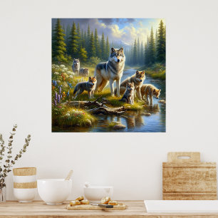 Poster Lobos de Matilha Lobos Fluxo Natureza Vida Selvage