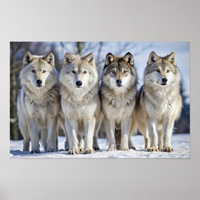 Poster Lobos Majestosos na Paisagem de Snowy, Vida Selvag (Frente)