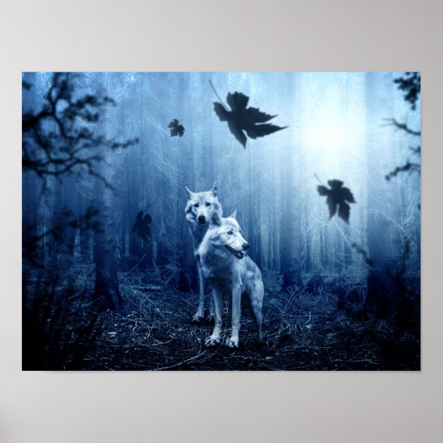 Poster Lobos na Floresta no amanhecer (Frente)