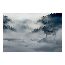 Pôster Lobos na paisagem de inverno de neve