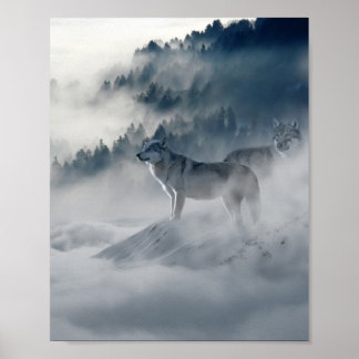 Poster Lobos numa paisagem de inverno