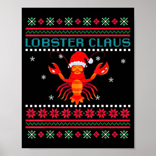 Poster Lobster Claus Ugly Sweater For Lobster Lovers On C (Frente)