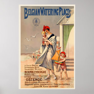 Poster Locais Belgas de Água Blankenberge Praia de Ostend