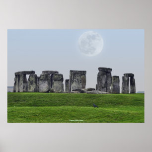 Pôster Local antigo de Stonehenge Standby Stones & Moon