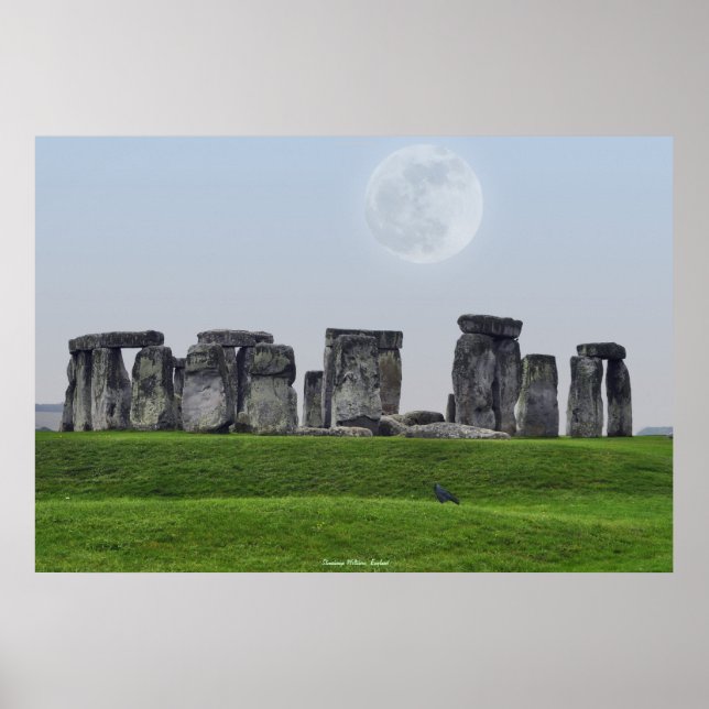 Pôster Local antigo de Stonehenge Standby Stones & Moon (Frente)