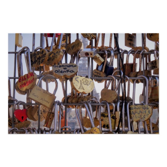 Pôster Locks de amor e Torre Eiffel. Paris. França. Poste (Frente)