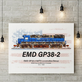 Poster Locomotiva a diesel EMD GP38-2 e bandeira american